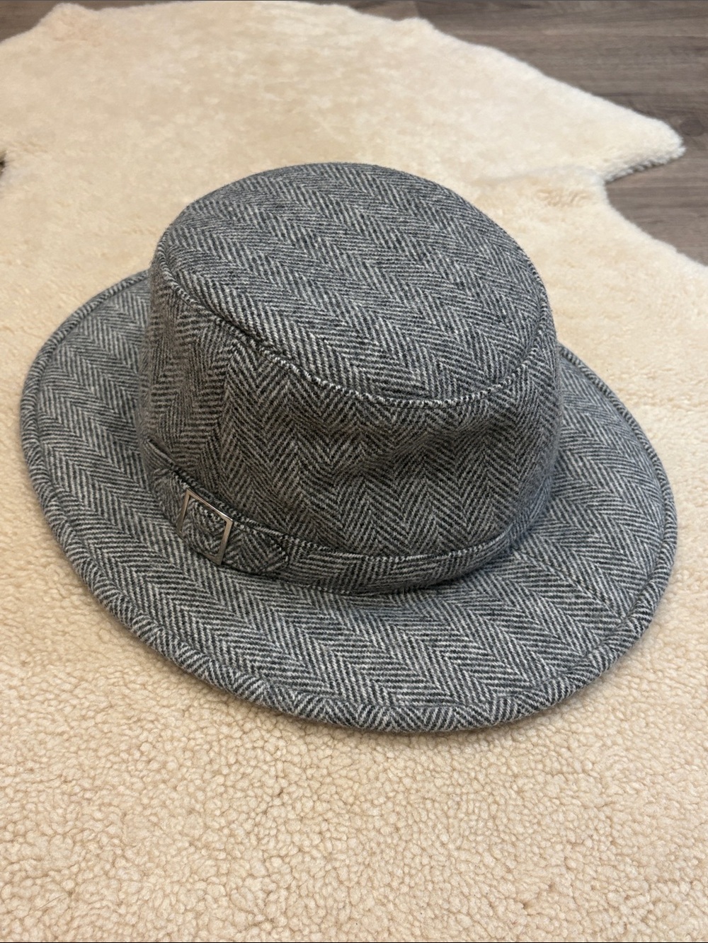 Vintage Tilley winter hat, wool blend, herringbone gray, unisex size 7 5/8
